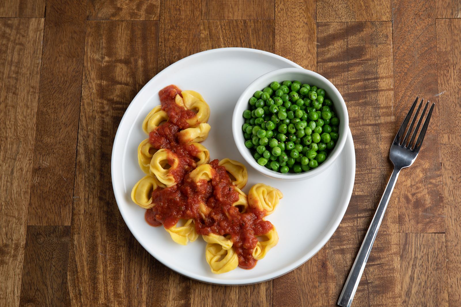 Cheese Tortellini with Marinara and Seasoned Peas