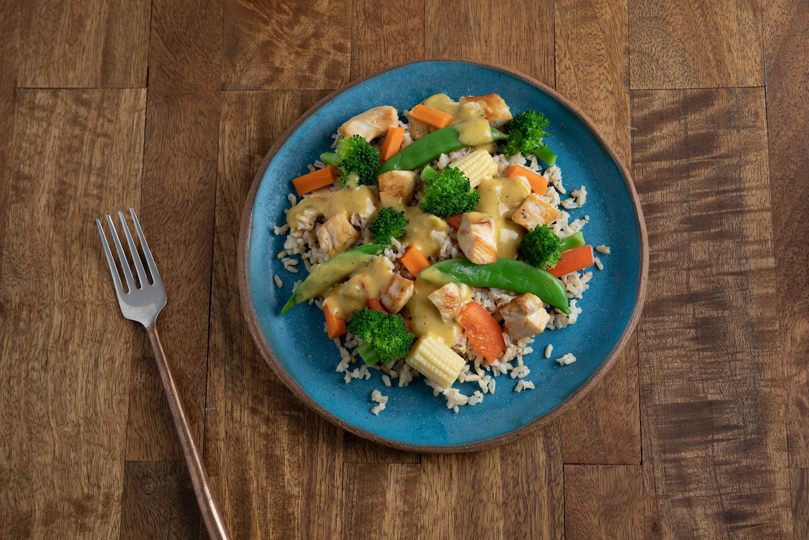 Coconut Ginger Chicken with Stir-Fry Vegetables and Brown Rice