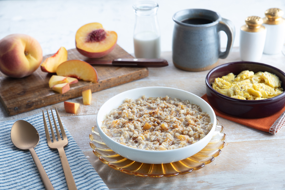 Peaches & Cream Oatmeal and Scrambled Eggs