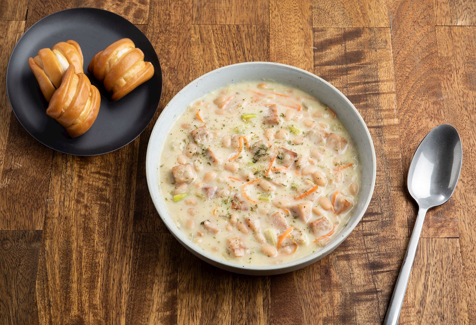 White Bean & Ham Soup and Pretzel Bites